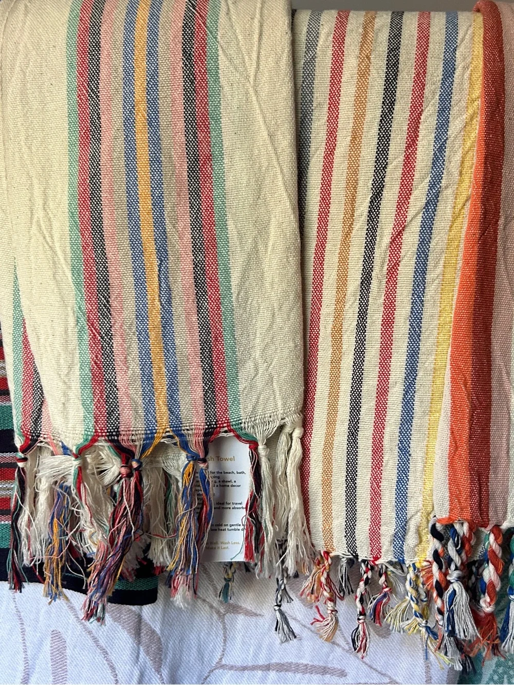 Striped Cotton Hand Towel Hand Tied Tassels Hand Loom Weave Stripes